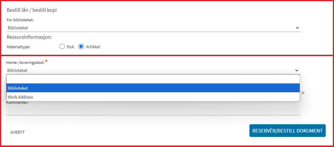 Screenshot of the order form in Oria