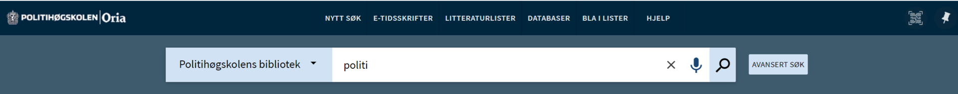 Screenshot of single search in Oria