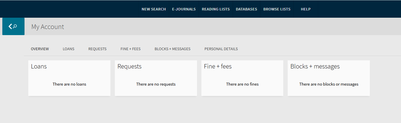 Screenshot of My Account in Oria