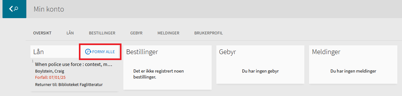 Screenshot of My Account in Oria