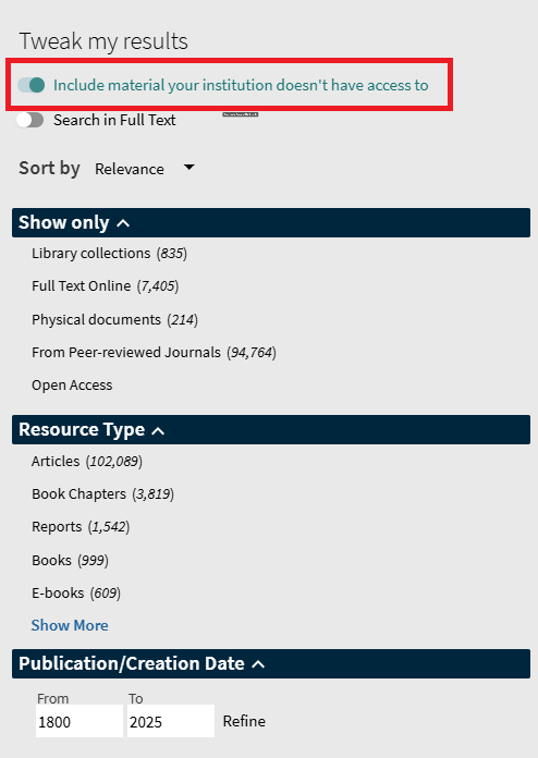 Screenshot of the side menu in Oria