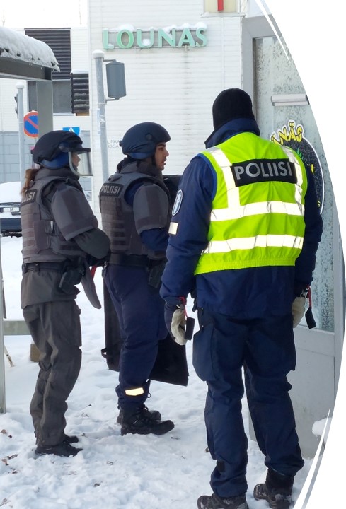 Finnish police practice in the training town in Tempere