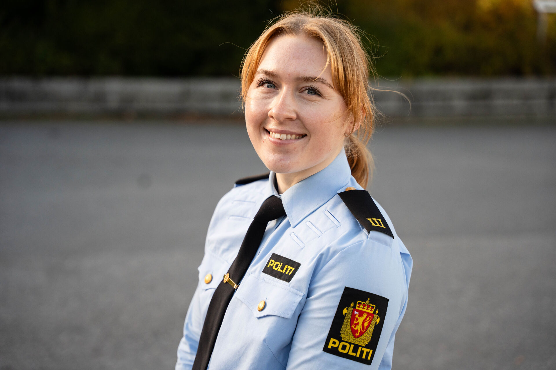 Female police student working in the library